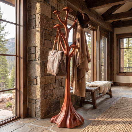 Mosshollow Handcrafted Sculpted Solid Wood Tree Coat Rack Mahogany - Timberustic Tree Coat Rack