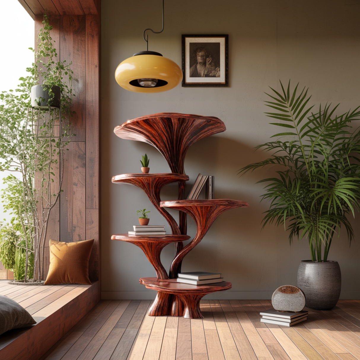 Mycelia Handcrafted Natural Hardwood Mushroom Bookshelf