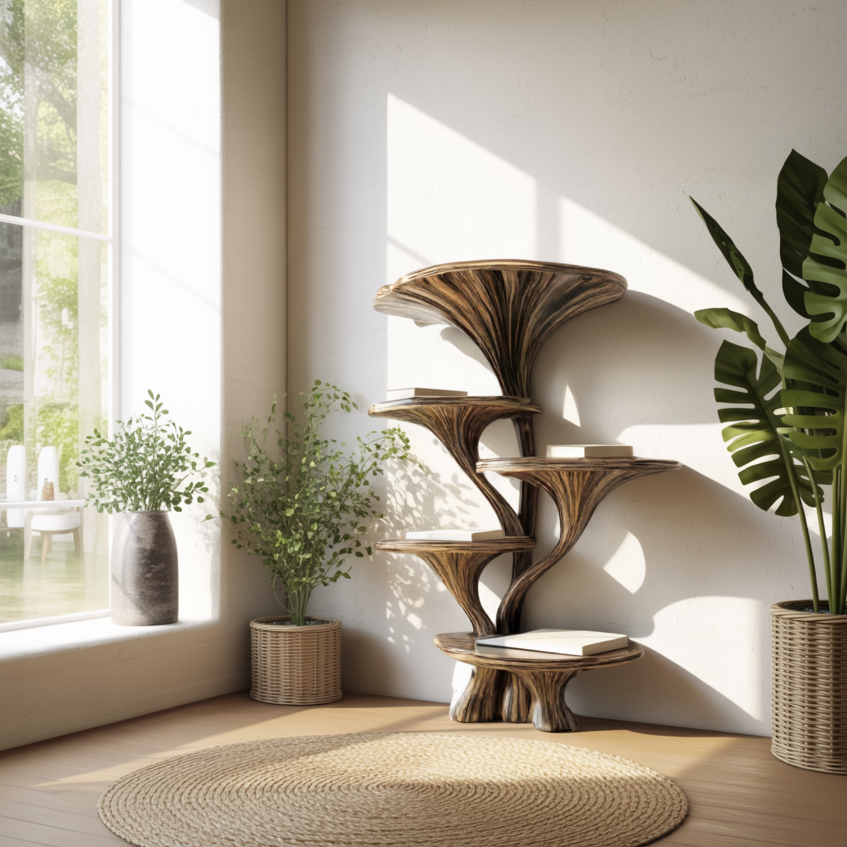 Mycelia Handcrafted Natural Hardwood Mushroom Bookshelf