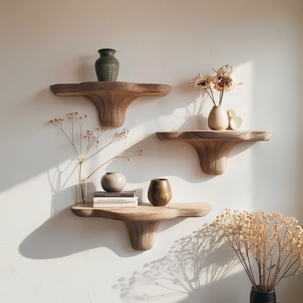 Mycelia Organic Wood Live Edge Mushroom Floating Shelf
