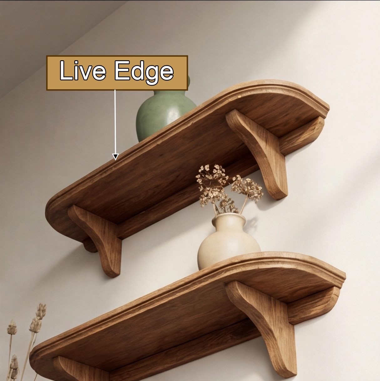 Mycelia Organic Wood Live Edge Mushroom Floating Shelf - Timberustic Floating Shelf