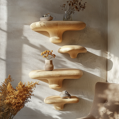 Mycelora Sculpted Solid Wood Mushroom Floating Shelf - Timberustic Floating Shelf