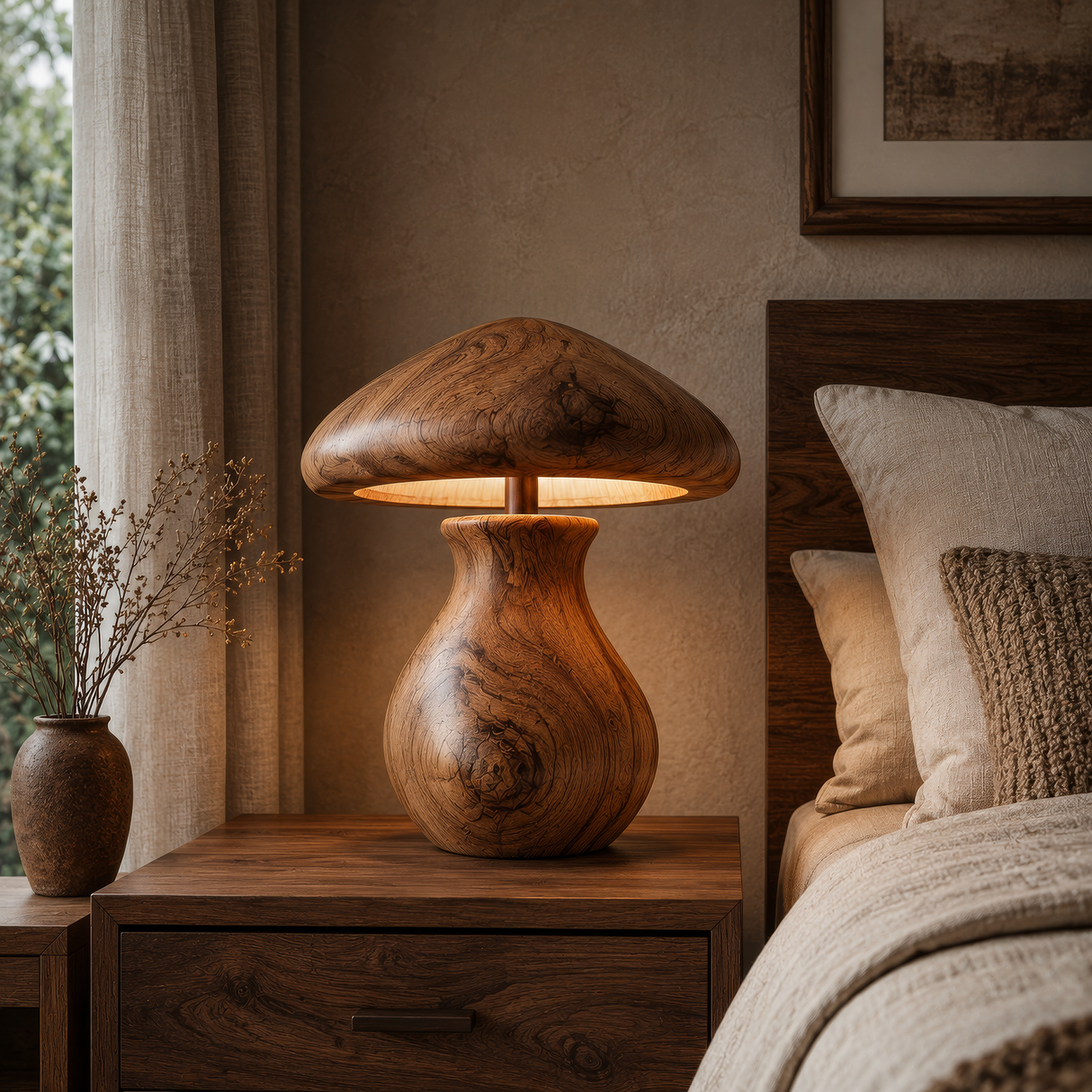Mycelora Sculpted Solid Wood Table Lamp SPA354363 - Timberustic Table Lamp