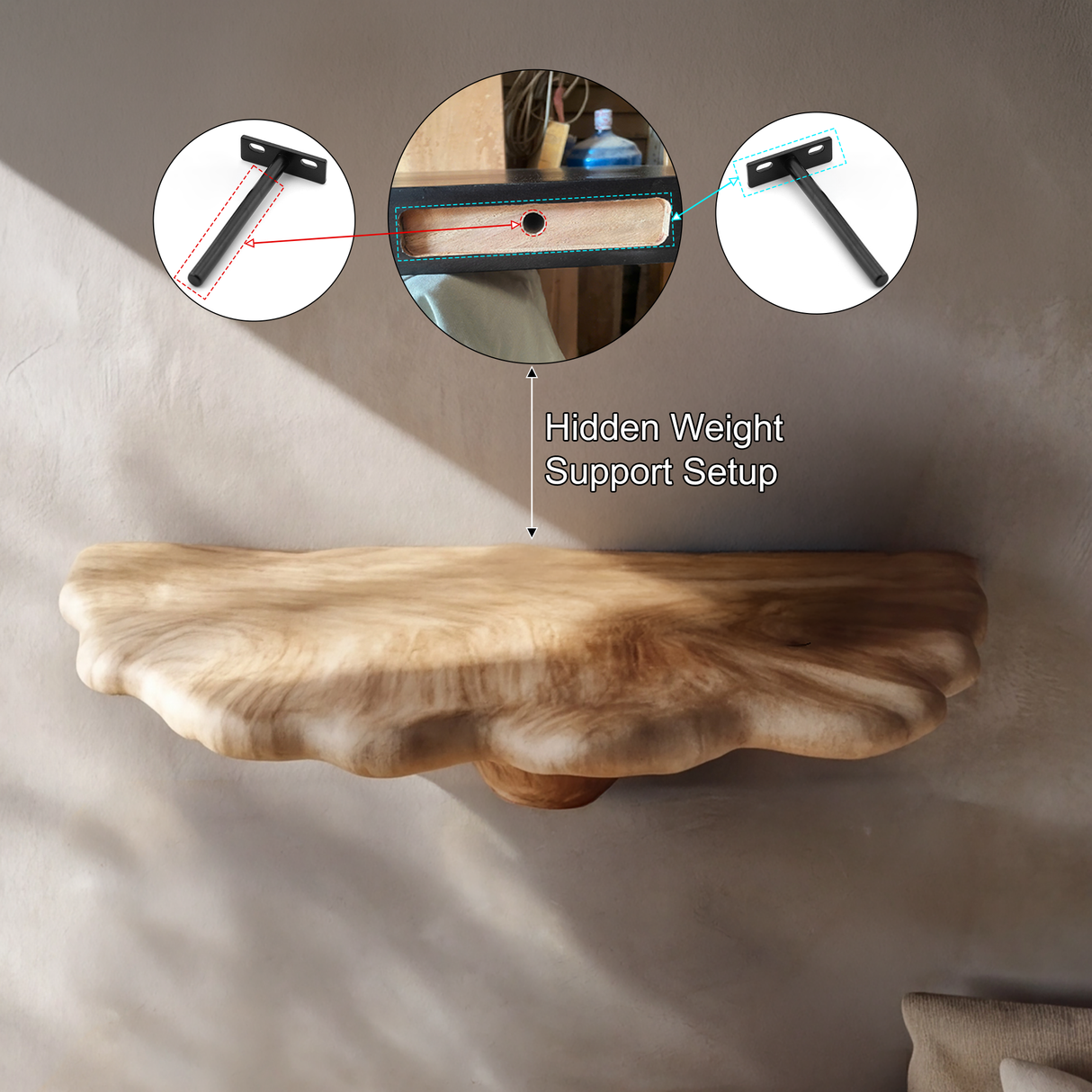 Mycelune Live Edge Solid Wood Mushroom Floating Shelf SPA924212 - Timberustic Floating Shelf