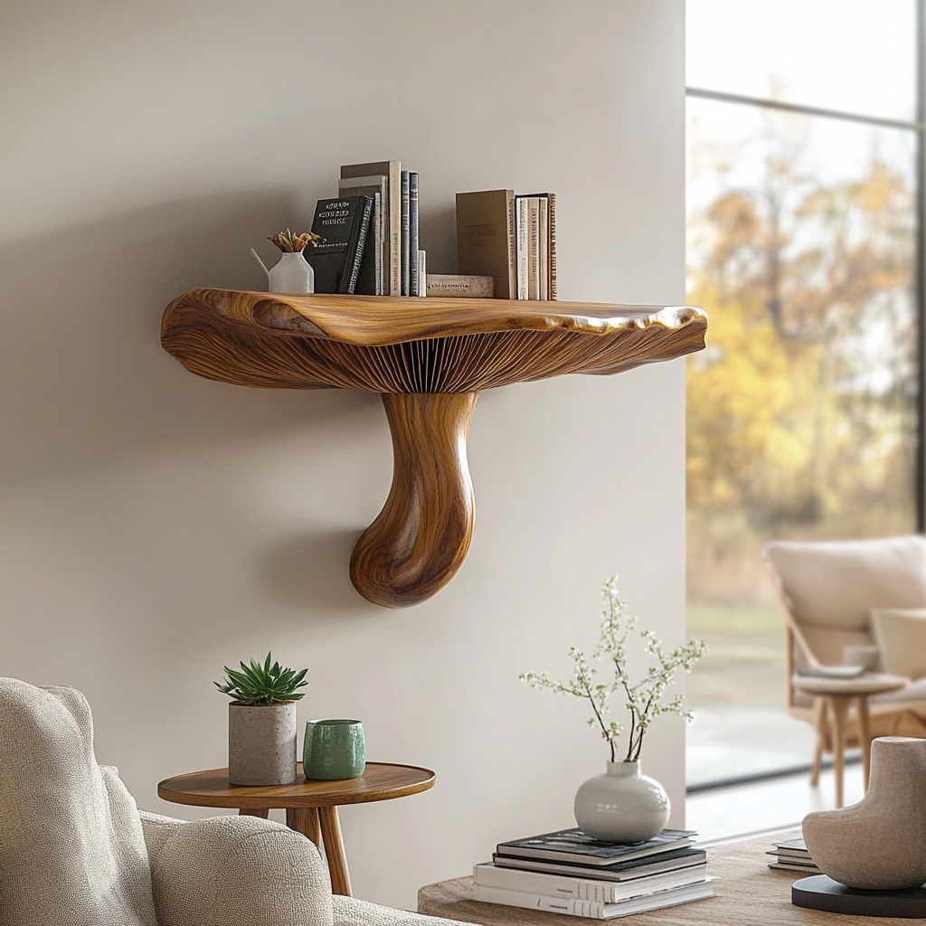 Mycora Deep-Cap Handcrafted Solid Wood Mushroom Floating Shelf