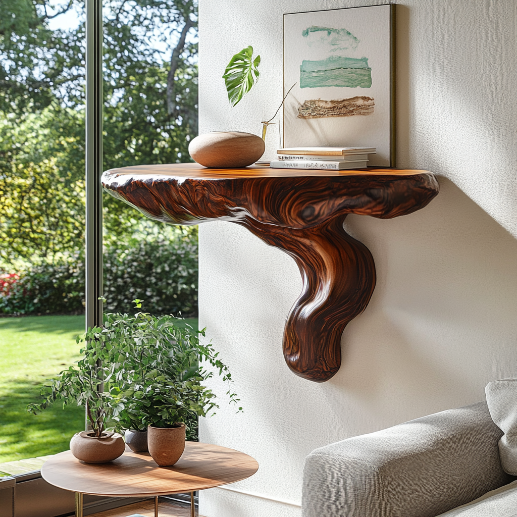 Mycora Flow Handcrafted Hardwood Mushroom Floating Shelf