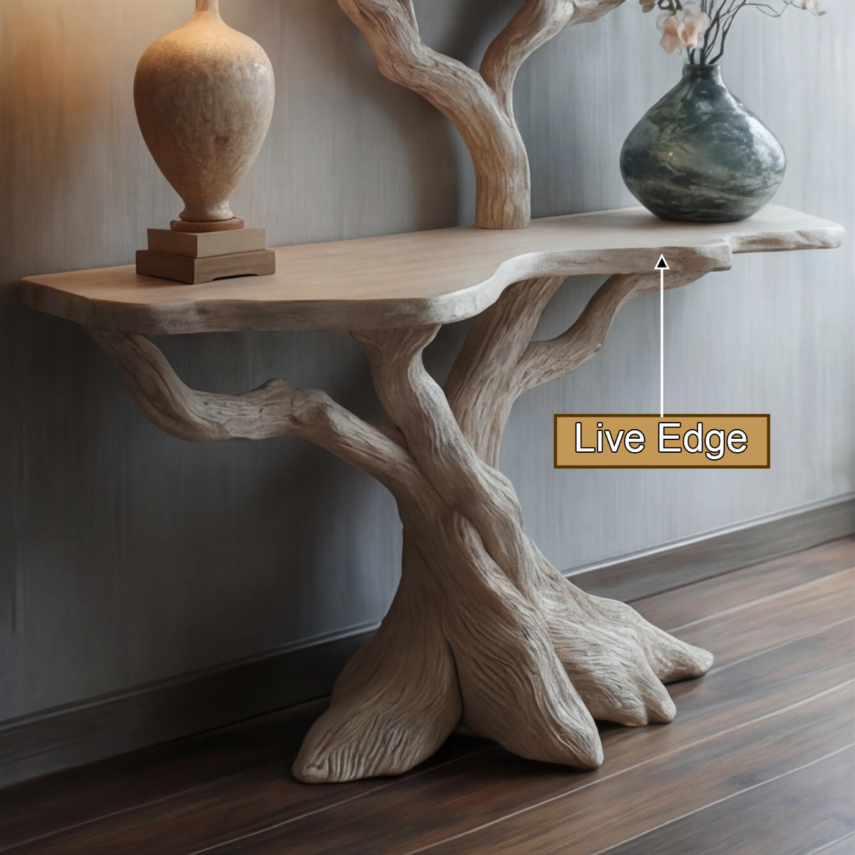 Myrrion Sculpted Solid Wood Console Table with Shelves - Timberustic Console Table with Shelves