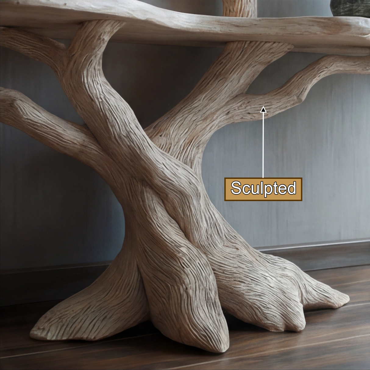Myrrion Sculpted Solid Wood Console Table with Shelves - Timberustic Console Table with Shelves