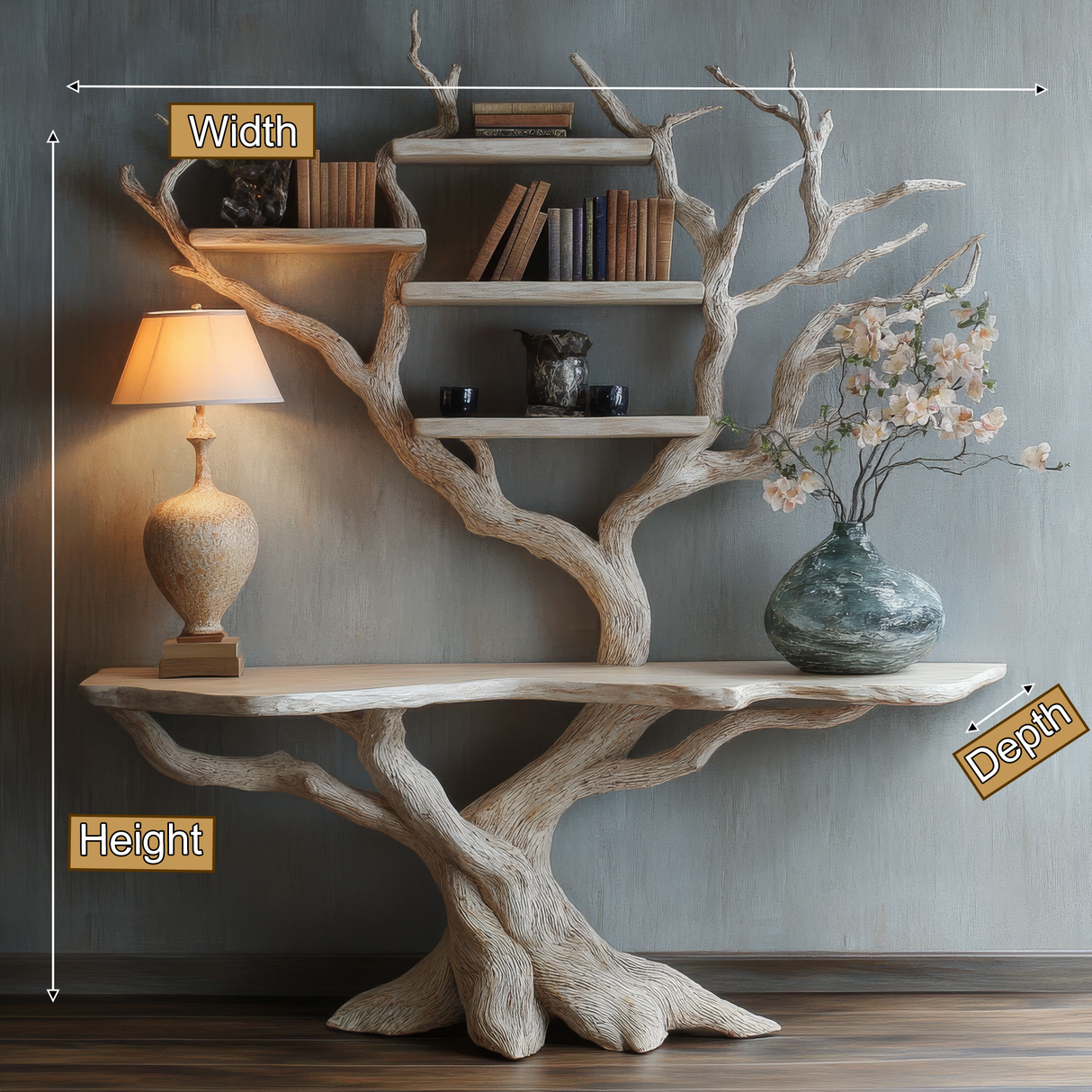 Myrrion Sculpted Solid Wood Console Table with Shelves - Timberustic Console Table with Shelves