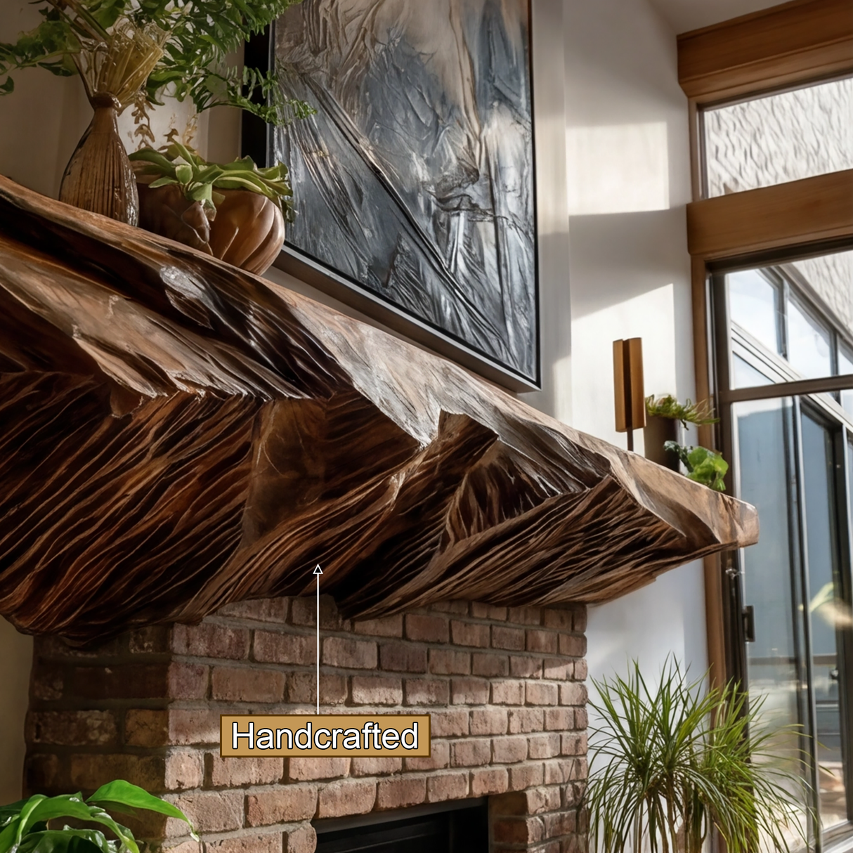 Mystraven Hand-Carved Solid Wood Fireplace Mantel Shelf - Timberustic Fireplace Mantel Shelf