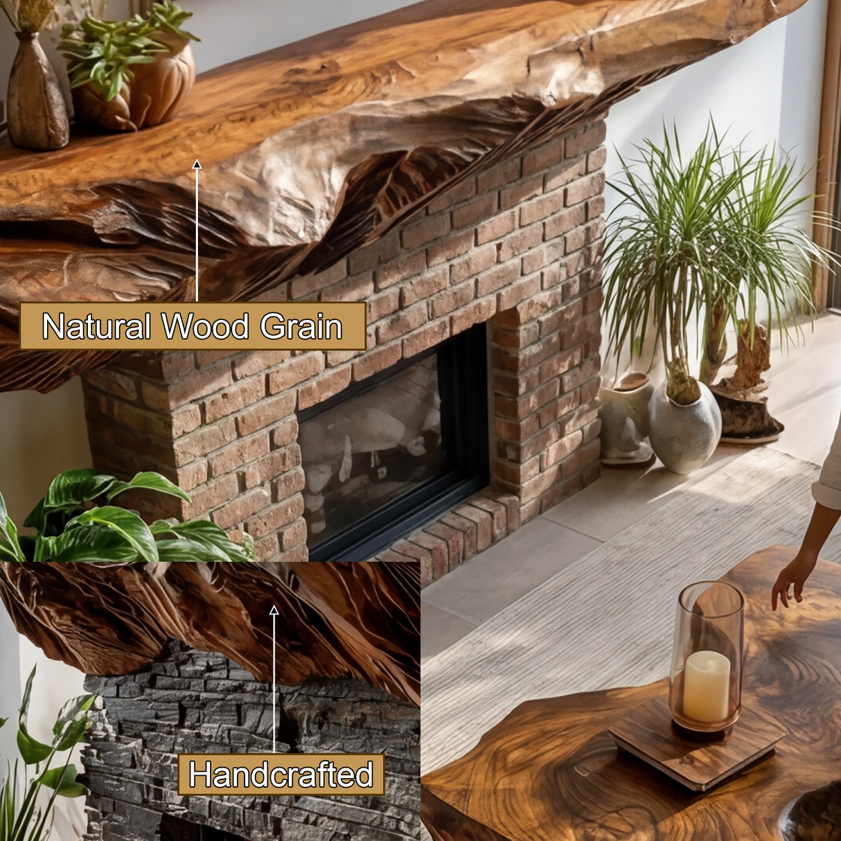Mystraven Hand-Carved Solid Wood Fireplace Mantel Shelf - Timberustic Fireplace Mantel Shelf