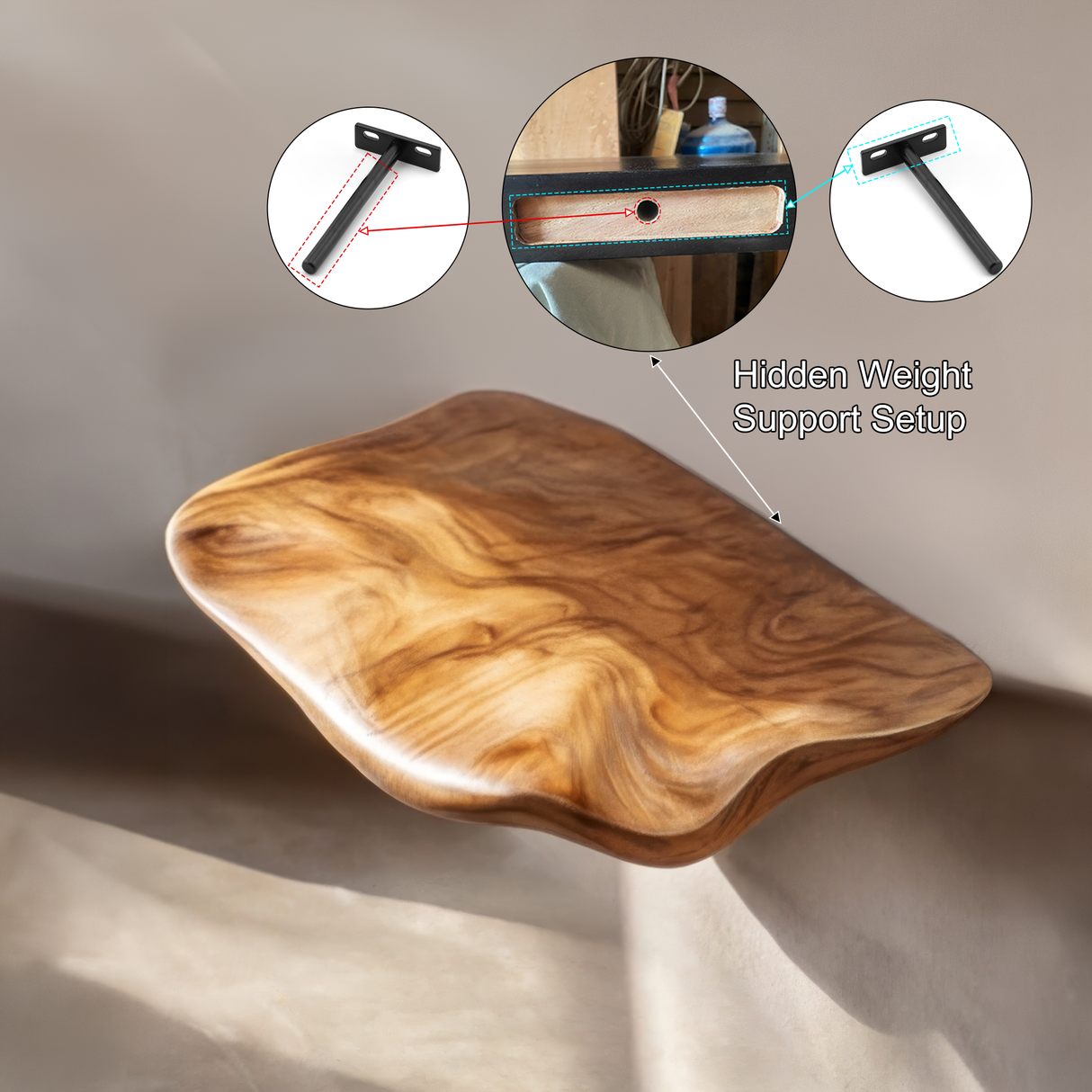 Mytherra Live Edge Solid Wood Mushroom Floating Shelf SPA353852 - Timberustic Floating Shelf