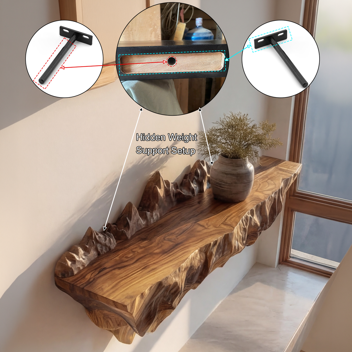 Mythralis Live Edge Solid Wood Mountain Floating Shelf SPA179654 - Timberustic Floating Shelf