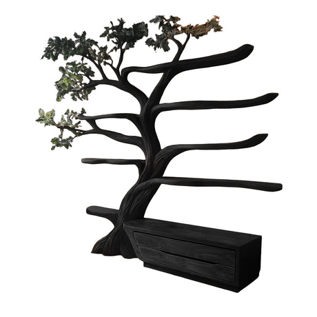 Mythravel Sculpted Solid Wood Tree Bookshelf with Drawers Black - Timberustic Tree Bookshelf