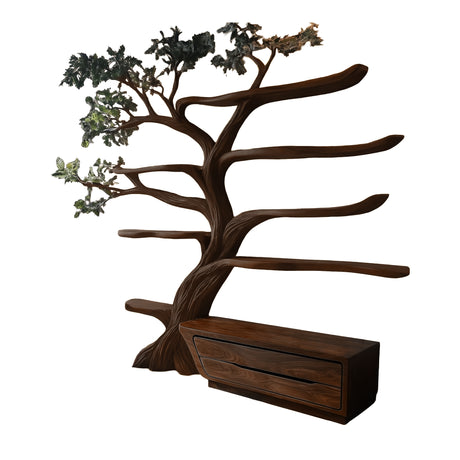 Mythravel Sculpted Solid Wood Tree Bookshelf with Drawers Dark Walnut - Timberustic Tree Bookshelf