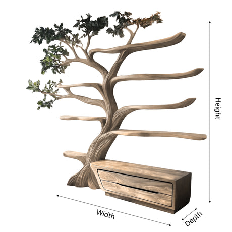Mythravel Sculpted Solid Wood Tree Bookshelf with Drawers - Timberustic Tree Bookshelf