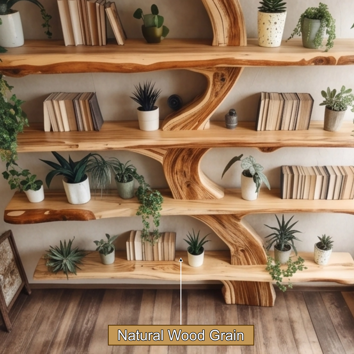 Natureroot Live-Edge Solid Wood Tree Bookshelf - Timberustic Tree Bookshelf