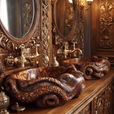 Nautivar Octopus Form Handcarved Solid Wood Sculpted Vessel Sink - Timberustic Vessel Sinks