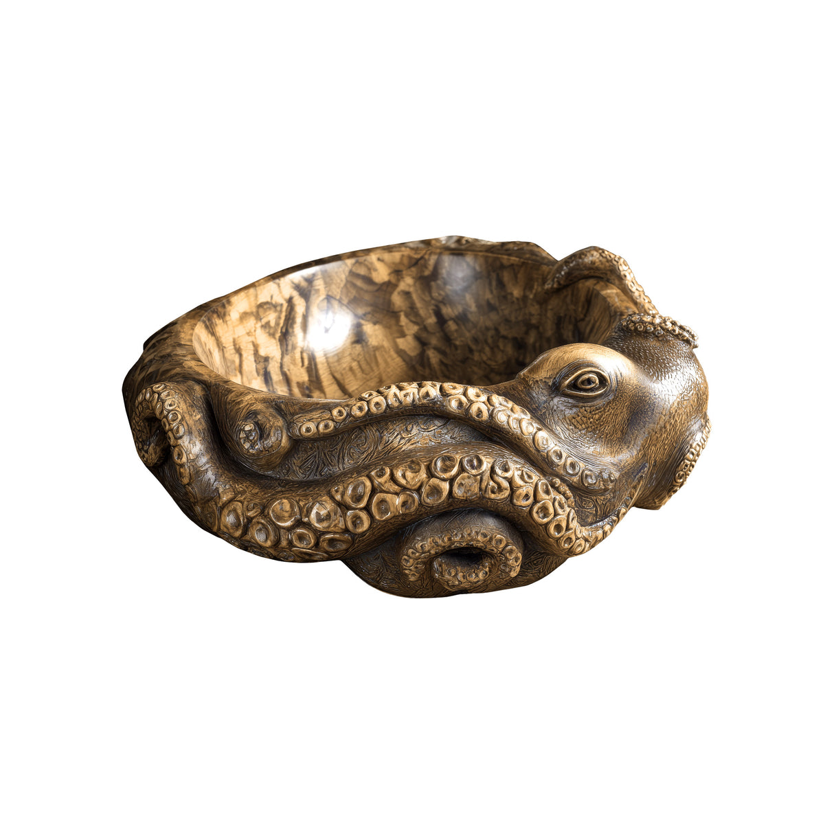 Nautivar Octopus Form Handcarved Solid Wood Sculpted Vessel Sink Natural Oak - Timberustic Vessel Sinks