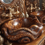 Nautivar Octopus Form Handcarved Solid Wood Sculpted Vessel Sink - Timberustic Vessel Sinks