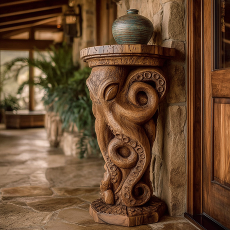Nautivar Solid Wood Sculpted Pedestal Stand - Timberustic Pedestal Stand
