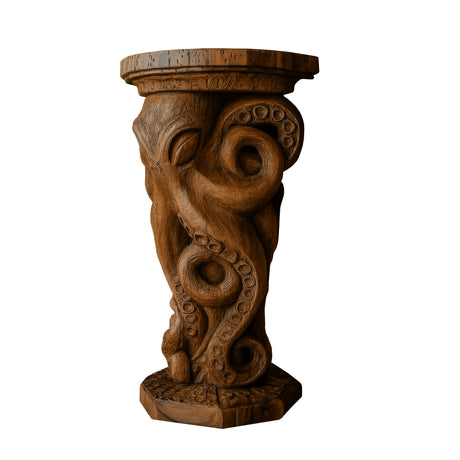 Nautivar Solid Wood Sculpted Pedestal Stand Brown - Timberustic Pedestal Stand