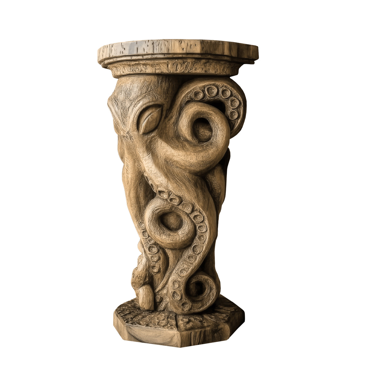Nautivar Solid Wood Sculpted Pedestal Stand Natural Oak - Timberustic Pedestal Stand