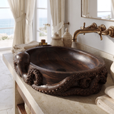 Nautivor Handcrafted Solid Wood Octopus Vessel Sink Dark Walnut - Timberustic Vessel Sinks