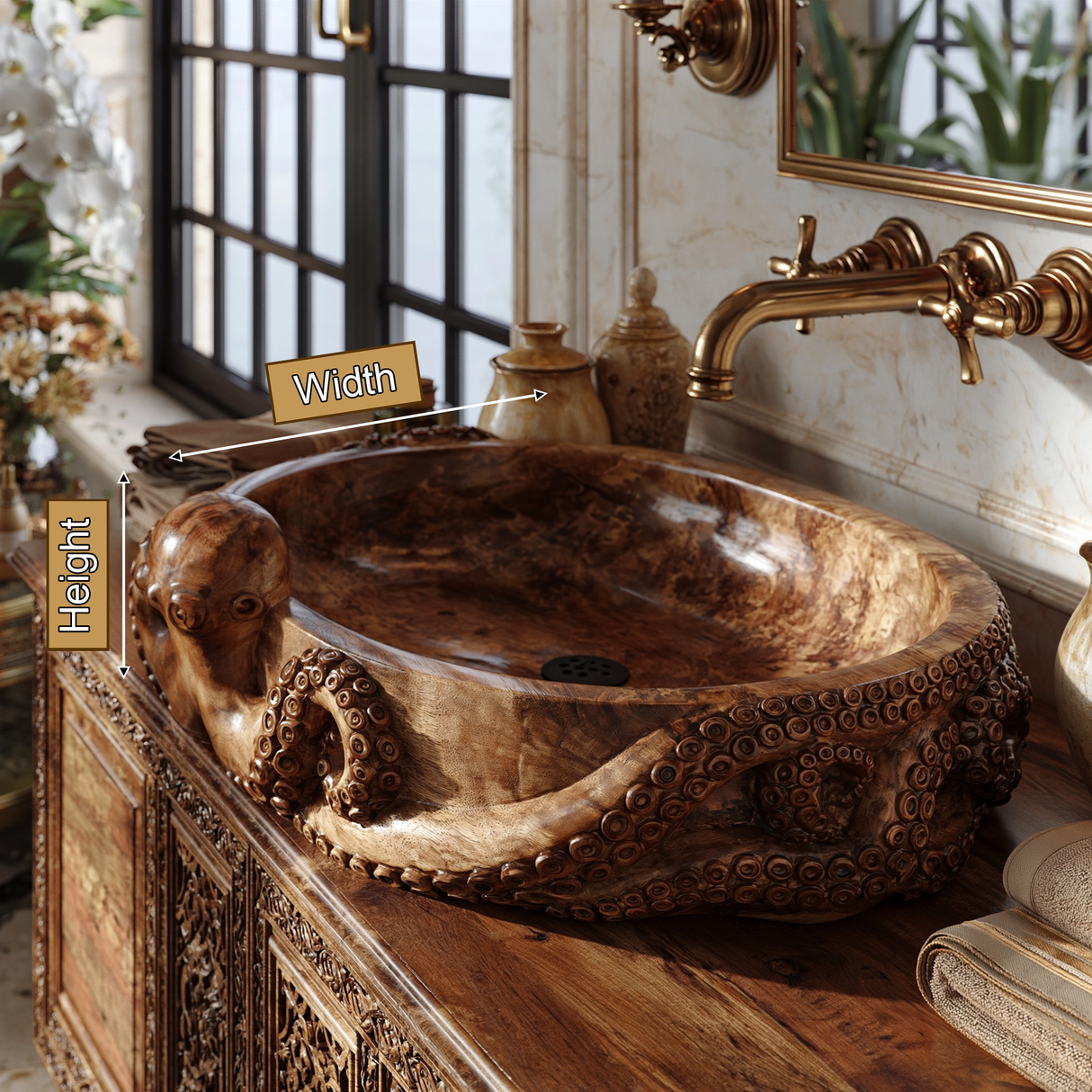 Nautivor Handcrafted Solid Wood Octopus Vessel Sink