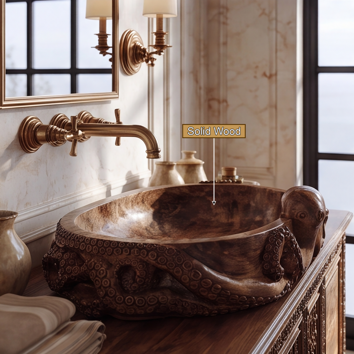 Nautivor Handcrafted Solid Wood Octopus Vessel Sink
