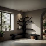 Nerav Live Edge Tree Bookshelf with Bench