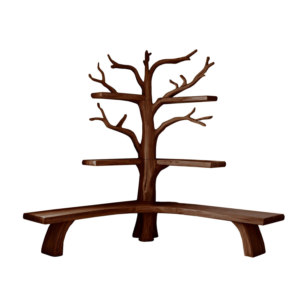 Nerav Live Edge Tree Bookshelf with Bench