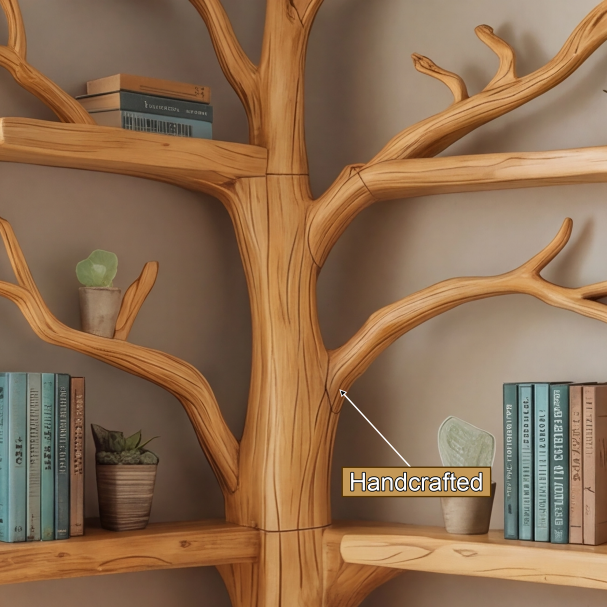 Nerav Live Edge Tree Bookshelf with Bench - Timberustic Tree Bookshelf