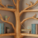 Nerav Live Edge Tree Bookshelf with Bench - Timberustic Tree Bookshelf