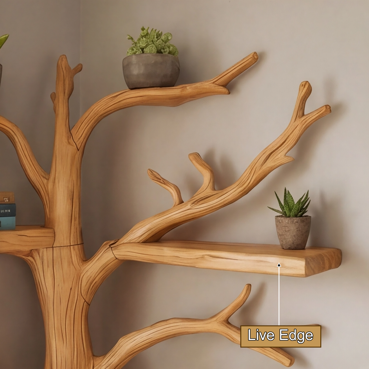 Nerav Live Edge Tree Bookshelf with Bench - Timberustic Tree Bookshelf
