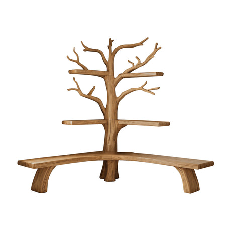Nerav Live Edge Tree Bookshelf with Bench