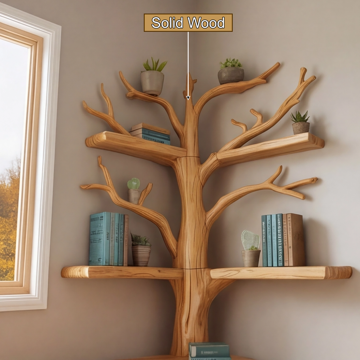 Nerav Live Edge Tree Bookshelf with Bench - Timberustic Tree Bookshelf