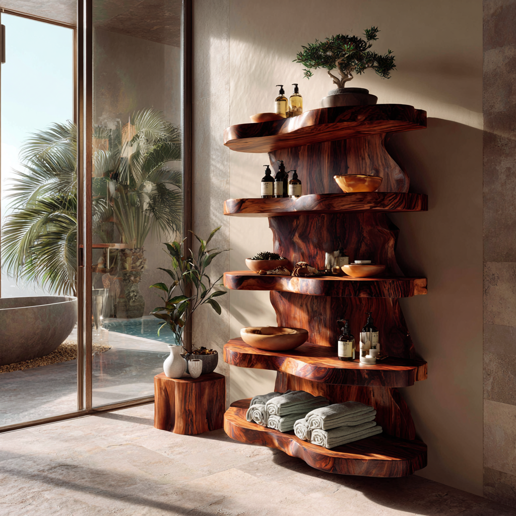 Nerava Live Edge Solid Wood Bathroom Display Shelf - Timberustic Bathroom Display Shelf