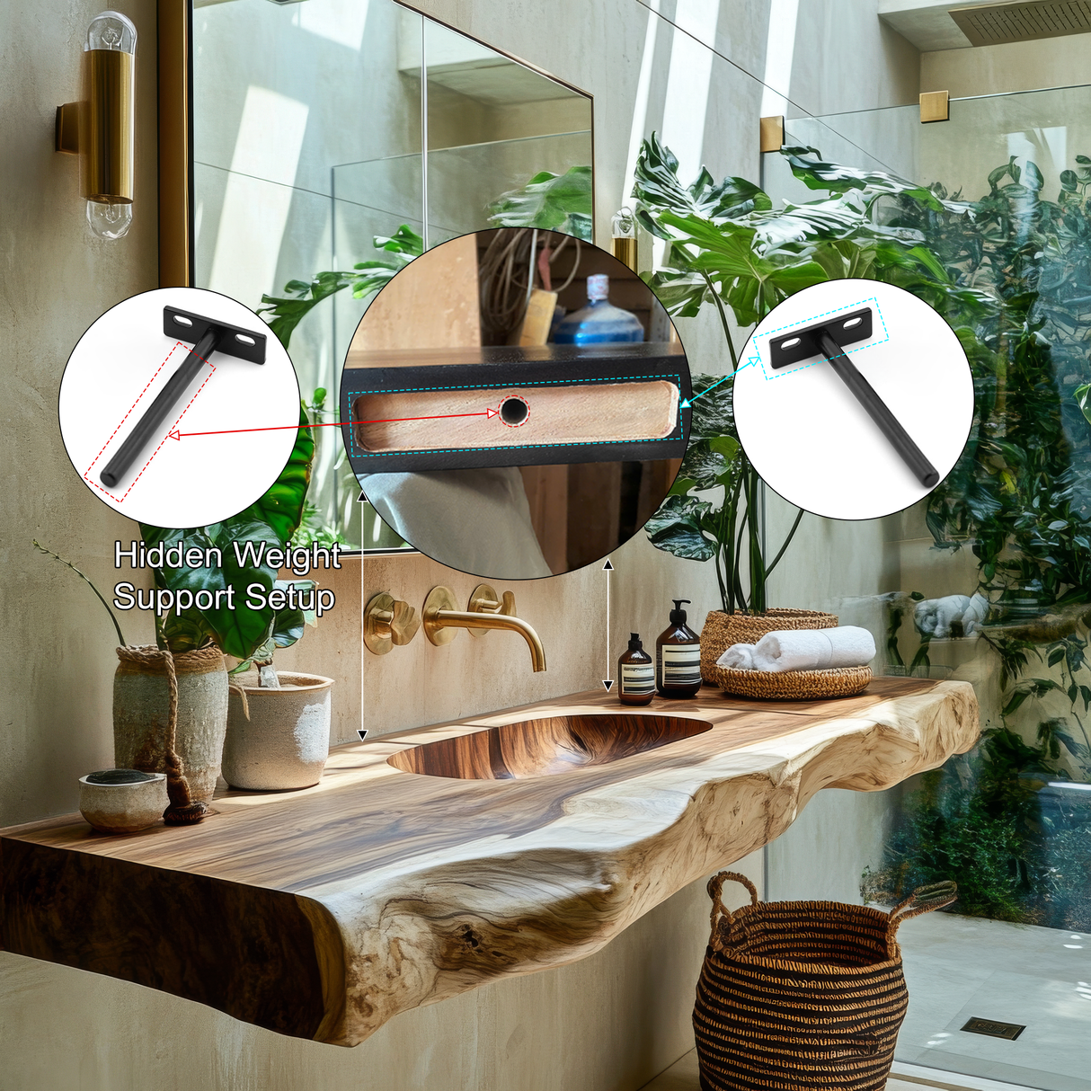 Nerava Live Edge Solid Wood Floating Bathroom Vanity with Integrated Sink - Timberustic Floating Bathroom Vanity with Integrated Sink