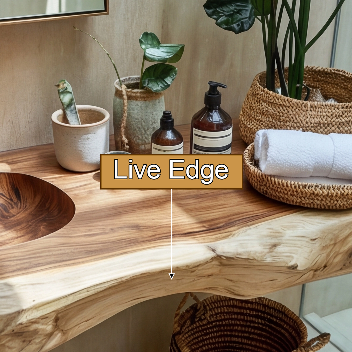 Nerava Live Edge Solid Wood Floating Bathroom Vanity with Integrated Sink - Timberustic Floating Bathroom Vanity with Integrated Sink