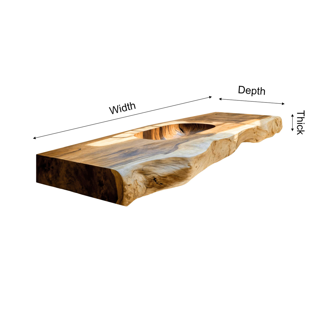 Nerava Live Edge Solid Wood Floating Bathroom Vanity with Integrated Sink - Timberustic Floating Bathroom Vanity with Integrated Sink