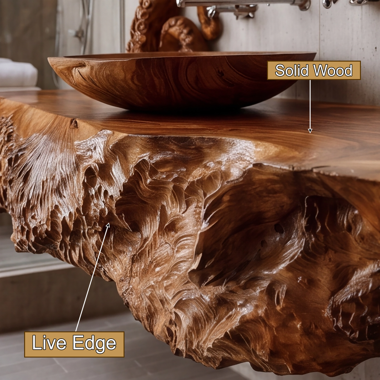 Nerithal Octopus Form Sculpted Solid Wood Floating Bathroom Vanity - Timberustic Floating Bathroom Vanity