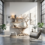 Nerithra Sculpted Solid Wood Console Table with Shelves - Timberustic Console Table with Shelves
