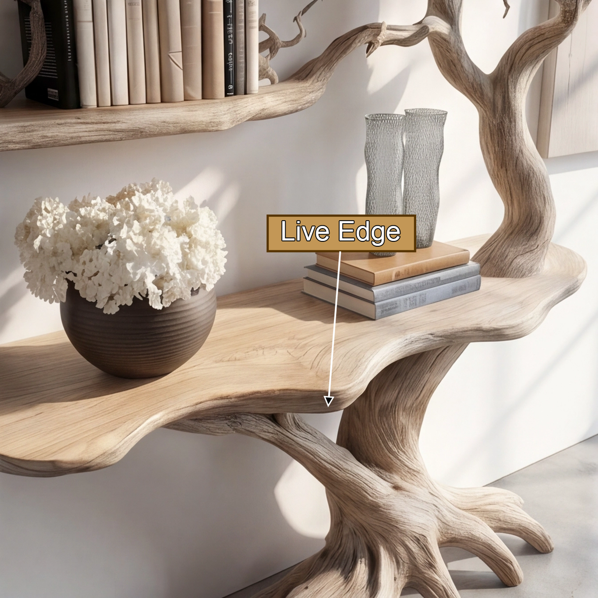 Nerithra Sculpted Solid Wood Console Table with Shelves - Timberustic Console Table with Shelves