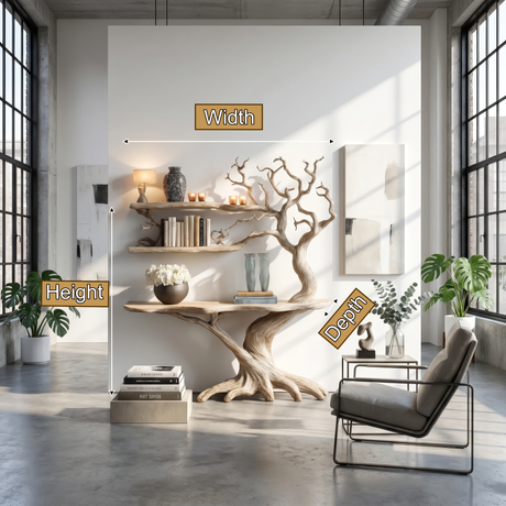 Nerithra Sculpted Solid Wood Console Table with Shelves - Timberustic Console Table with Shelves