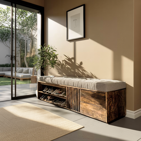 Nerwyn Solid Wood Entryway Bench with Storage - Timberustic Entryway Bench with Storage