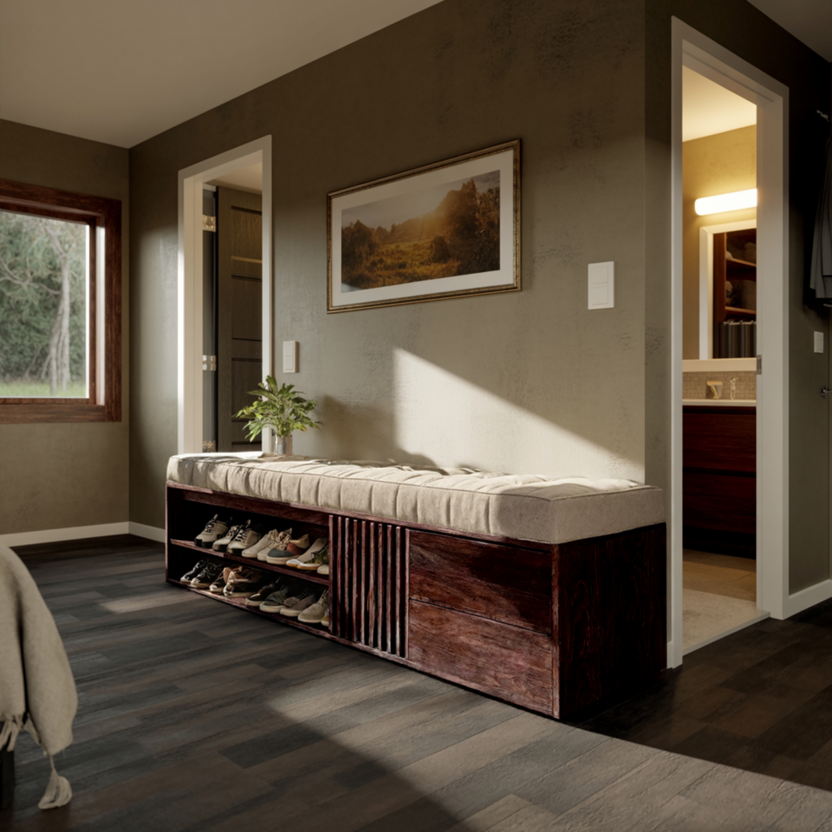 Nerwyn Solid Wood Entryway Bench with Storage - Timberustic Entryway Bench with Storage