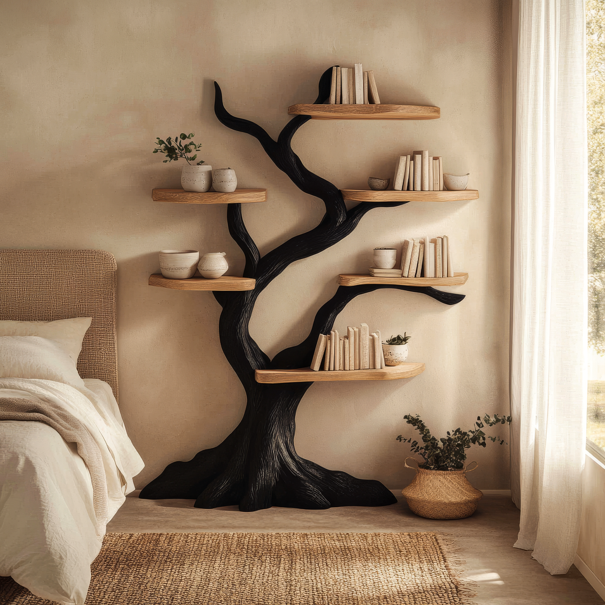 Nightbriar Handcrafted Solid Wood Tree Bookshelf - Timberustic Tree Bookshelf
