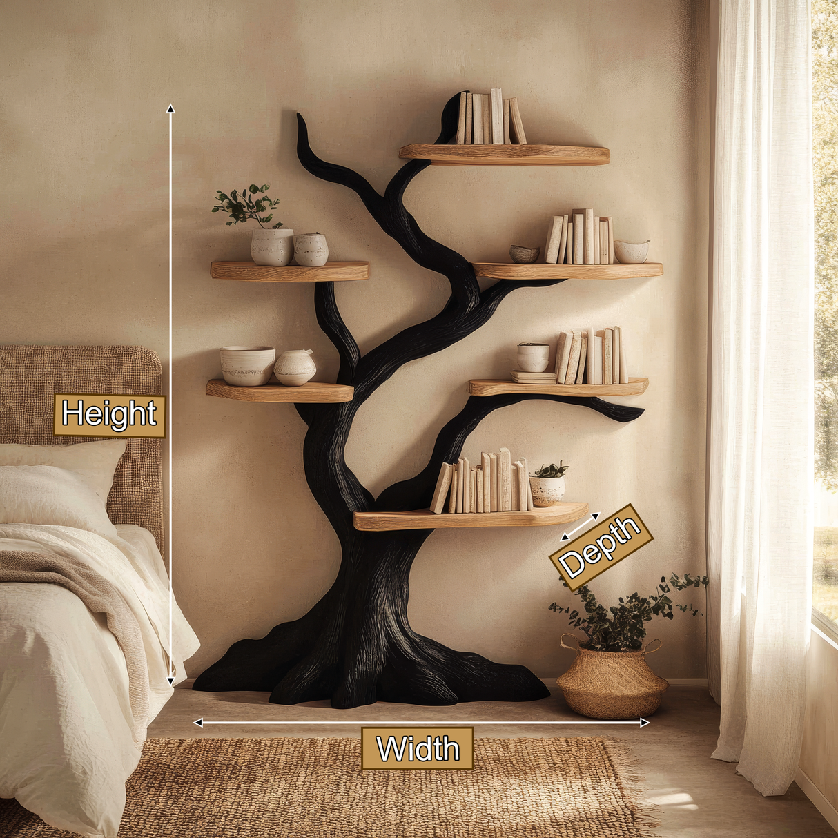 Nightbriar Handcrafted Solid Wood Tree Bookshelf - Timberustic Tree Bookshelf