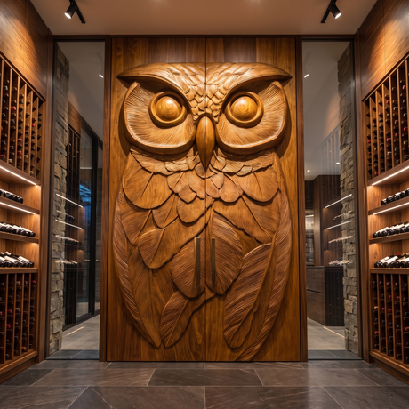 Nocteon Handcrafted Solid Wood Owl Double Doors Brown - Timberustic Door